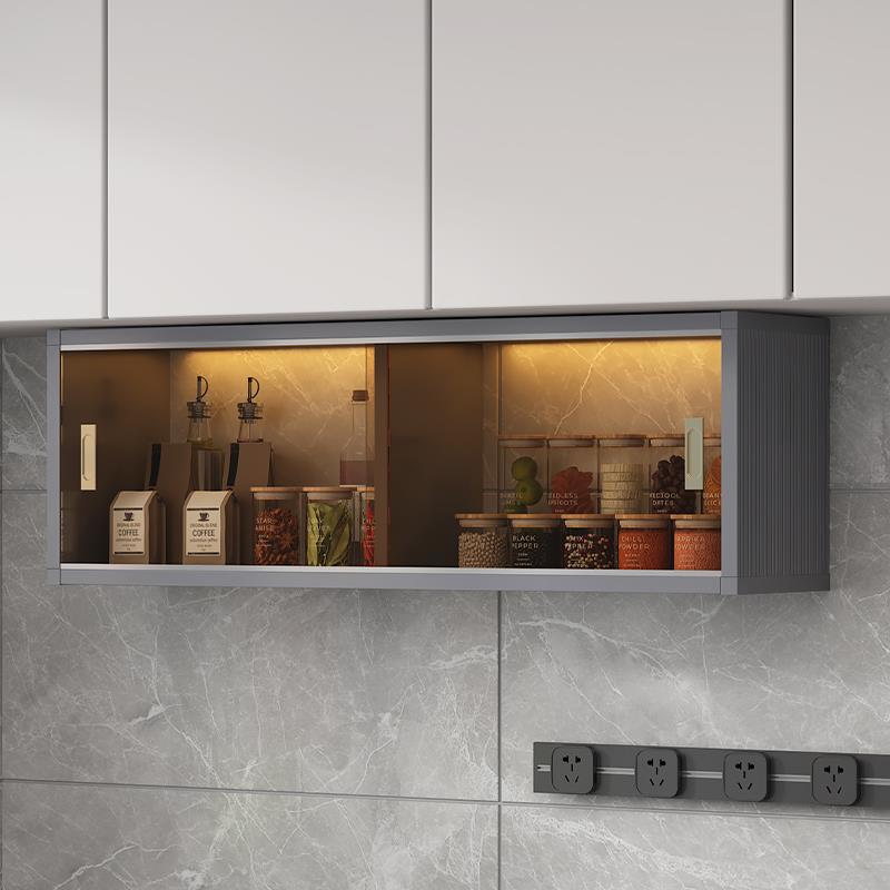 全铝合金厨房小吊柜墙上定制储物壁挂式柜子调料收纳柜玻璃门整体