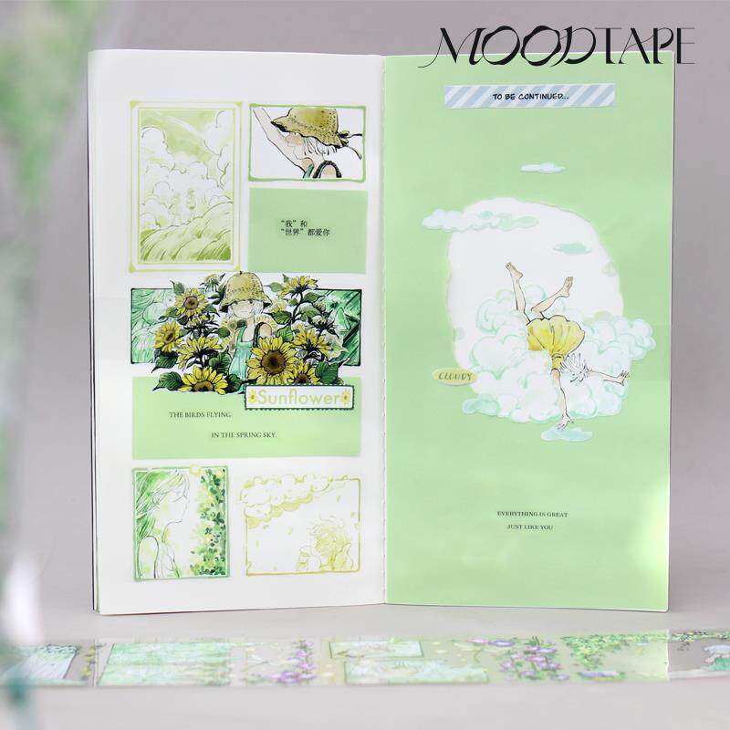 moodtape.绿夏人物造景原创手帐胶带咕卡贴纸pet和纸景物胶带文具
