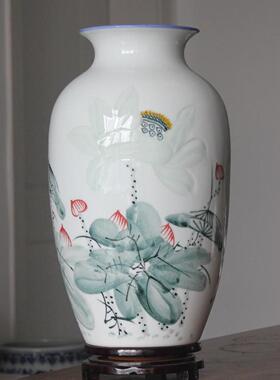 景德镇陶瓷手绘雕刻青花五彩花瓶家居客厅玄关电视柜中式插花摆件