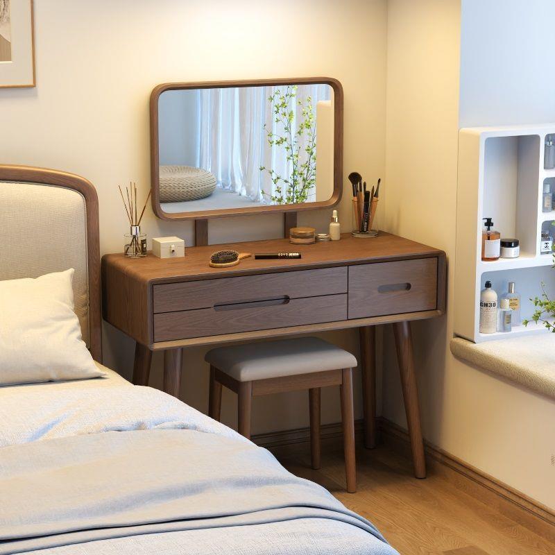 实木梳妆台卧室现代简约新中式化妆桌小户型2024新款胡桃色化妆台