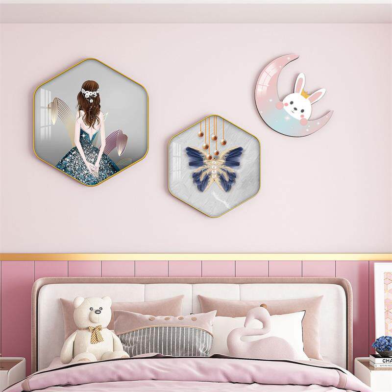 儿童房装饰画男孩女孩卧室床头墙面挂画公主女童房间壁画2025新款