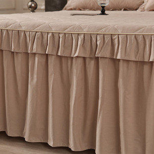 A类全棉夹棉床裙单件加厚纯棉防滑床罩四季 通用高端纯色花边床套