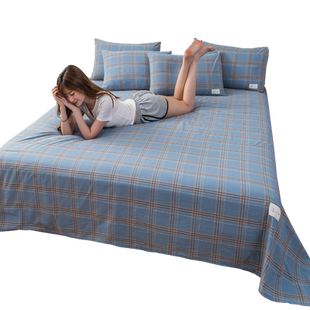 水洗棉床单单件A类纯棉100全棉被单格子纯色防滑睡垫单单独布料人
