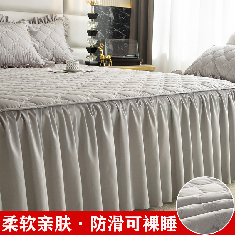 夹棉床裙四季通用加厚防滑裙式床罩单件2023新款遮丑防尘床套花边,床上用品,床裙,淘宝优惠券,粉丝福利购,淘宝优惠卷