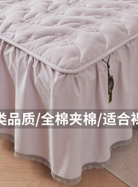 A类全棉床裙单件加厚夹棉公主风纯水洗棉防滑床罩带裙边四季通用