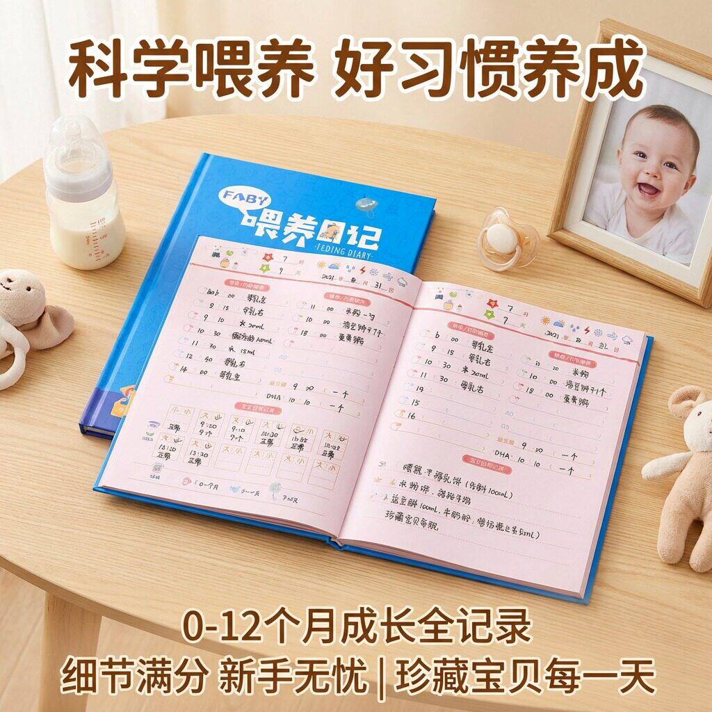 婴儿喂养记录本宝宝奶粉母乳喂养日记新生儿成长记录日记本奶量辅
