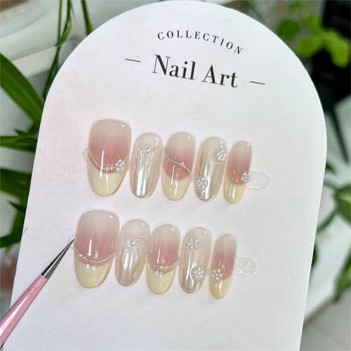 纯手工穿戴甲美甲穿戴高级贴片可拆卸手工腮红钢珠纯手工温柔显白