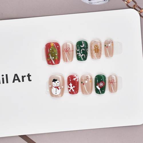 2025新款圣诞美甲穿戴甲可爱卡通甲片成品短款美甲贴片雪人