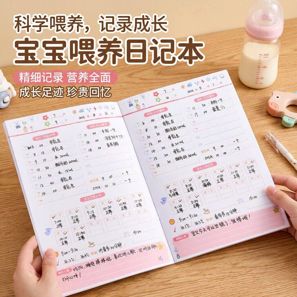 婴儿喂养记录本宝宝奶粉母乳喂养日记新生儿成长记录日记本奶量辅