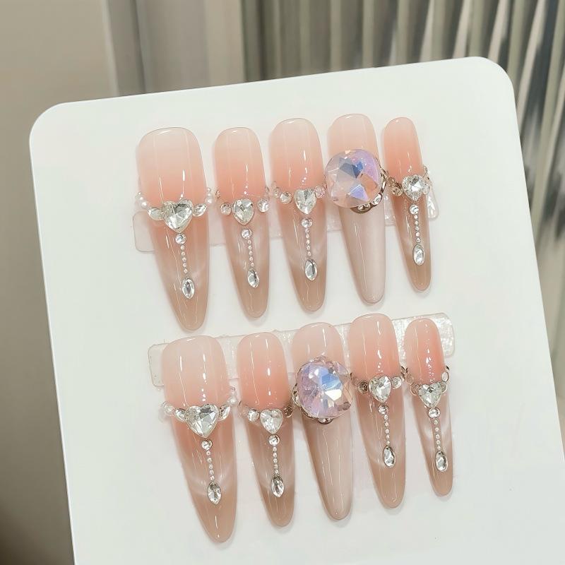 冰透裸色微笑猫眼合金链条仙女酵母高级感手工穿戴甲成品
