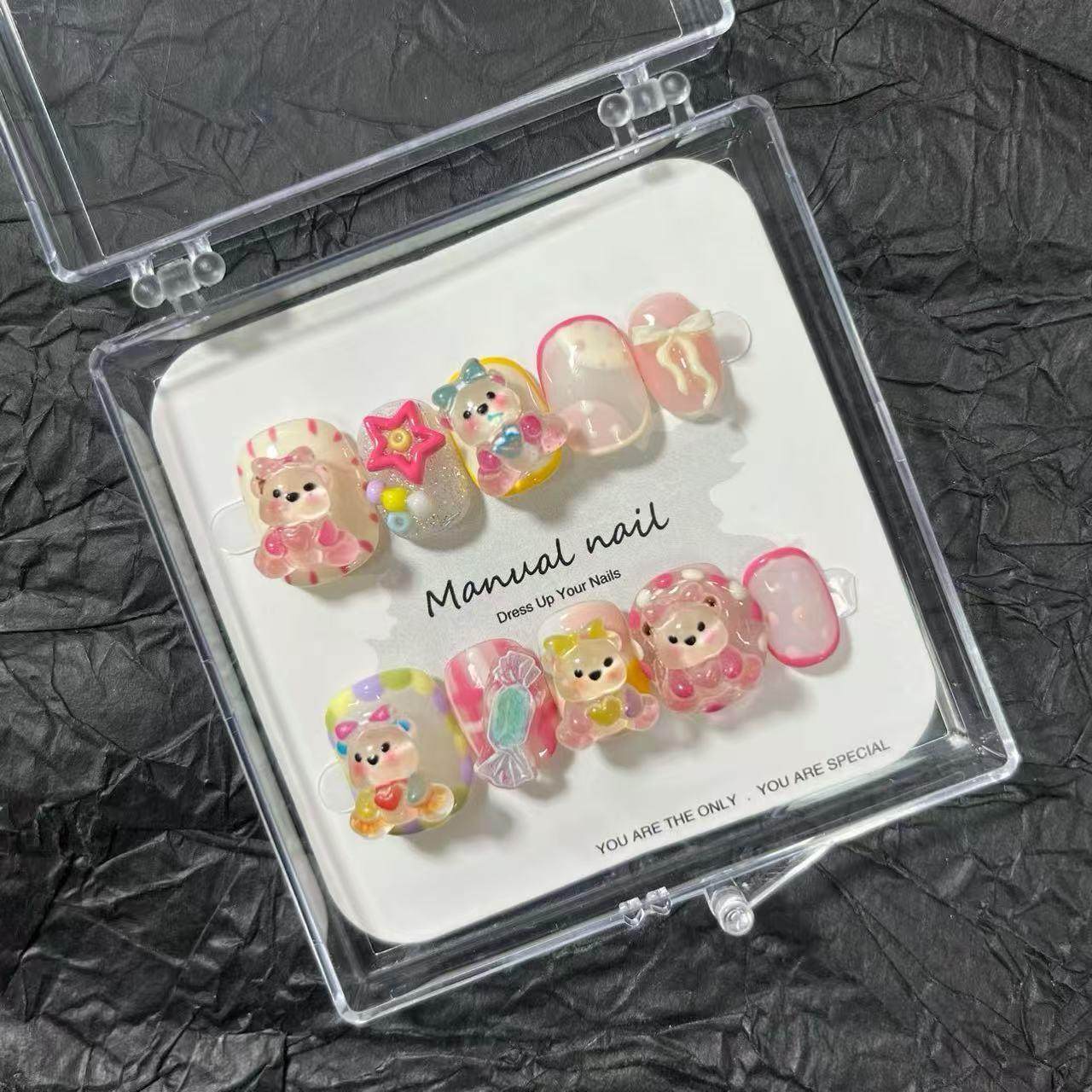 纯手工制作可爱卡通少女短圆穿戴美甲贴片可拆卸A552,收纳整理,指甲油收纳盒,淘宝优惠券,粉丝福利购,淘宝优惠卷