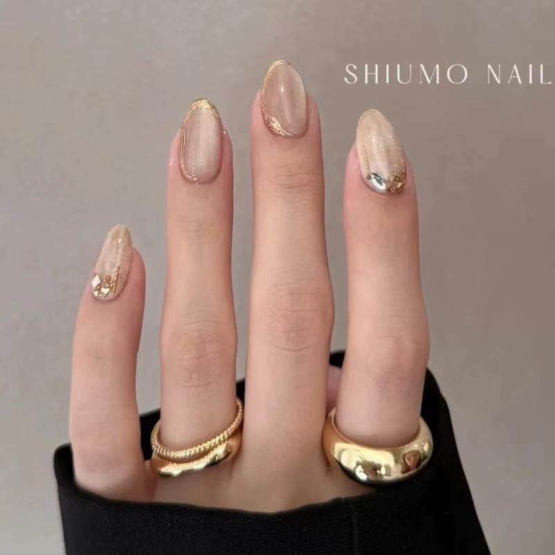 2024新款法式气质猫眼纯欲手工穿戴甲钻短款椭圆美甲贴片可拆卸,收纳整理,指甲油收纳盒,淘宝优惠券,粉丝福利购,淘宝优惠卷