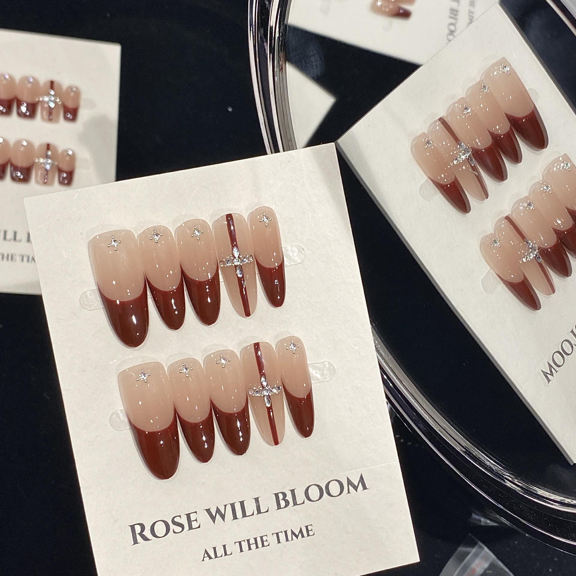 奥勉 摇晃红酒杯纯手工穿戴甲酒红色手绘高位法式美甲气质高级感