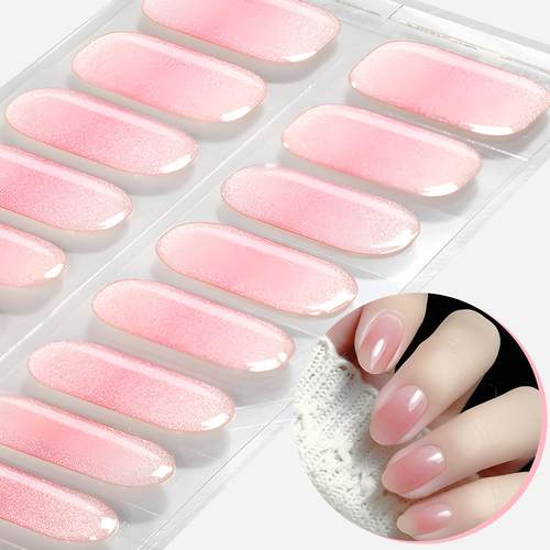 定制凝胶美甲贴渐变葱粉晕染冰透跨境亚马逊法式UV半烤指甲贴