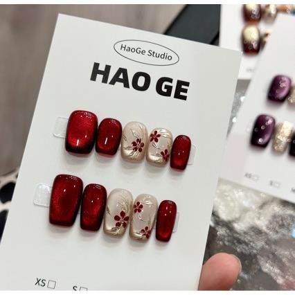 【1988! 红!】珐琅鎏金红色玻璃珠手工显白猫眼短款穿戴甲美甲贴,收纳整理,指甲油收纳盒,淘宝优惠券,粉丝福利购,淘宝优惠卷