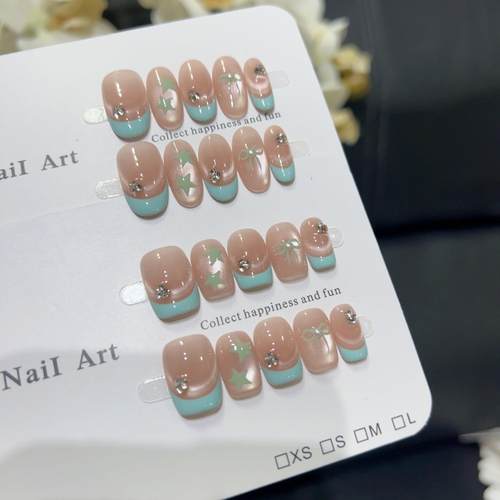 【薄荷曼波】温柔裸粉渐变猫眼薄荷绿星星蝴蝶结显白仙气穿戴美甲