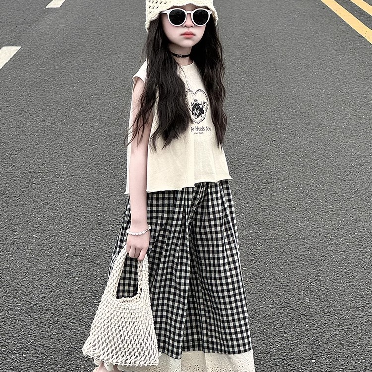 女童夏季休闲套装2025新款儿童夏季洋气背心女孩夏装阔腿裤两件套