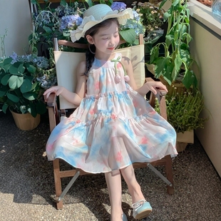 女孩夏季 女童夏裝 連衣裙2025新款 兒童洋氣韓版 裙子碎花背心公主裙