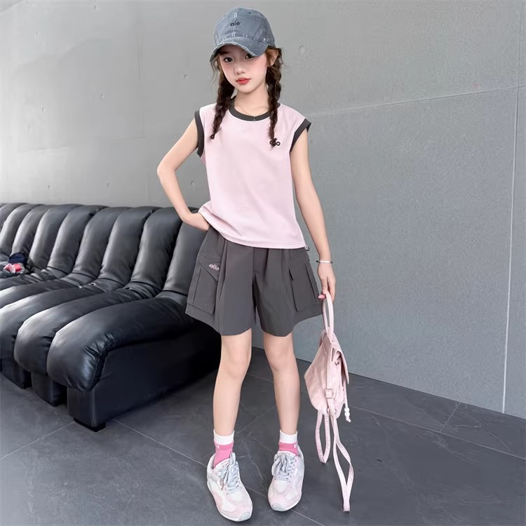女童夏季套装无袖纯棉薄款休闲工装短裤儿童夏装2025新款洋气童装