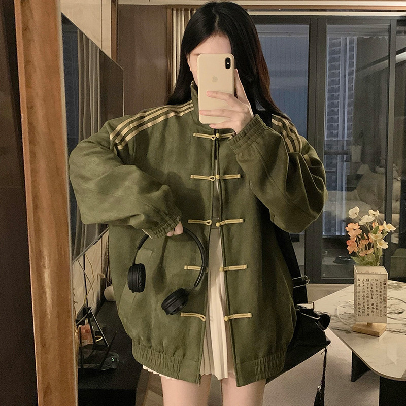 王安宇同款盘扣立领麂皮绒夹克