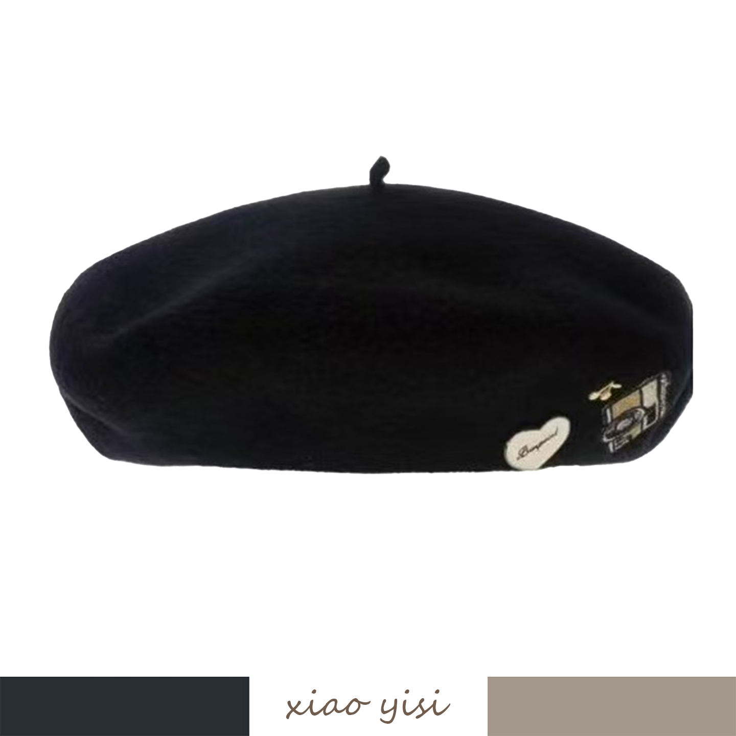 25女童黑色绣花全羊毛呢贝雷帽