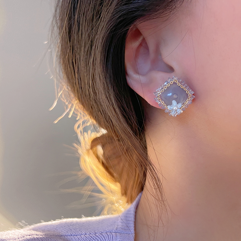 香芋奶糖 紫色方糖耳钉大圆脸适合的耳饰独特小众原创轻奢耳环女