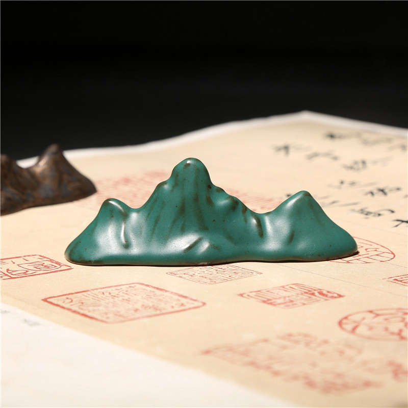 观山陶瓷笔搁 山峰笔搁陶瓷搁架笔山毛笔架山文房四宝笔搁创意笔架山精品轻奢太湖石书法毛笔架挂