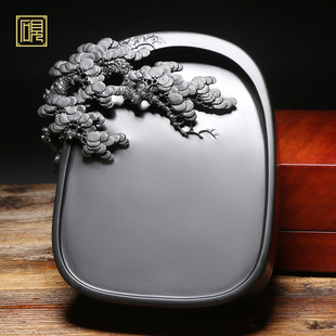 【孤品】匠心非遗传人工艺美术大师老坑砚台《苍松翠柏》高端文房作品精品高档原石手工孤品歙砚文房端砚