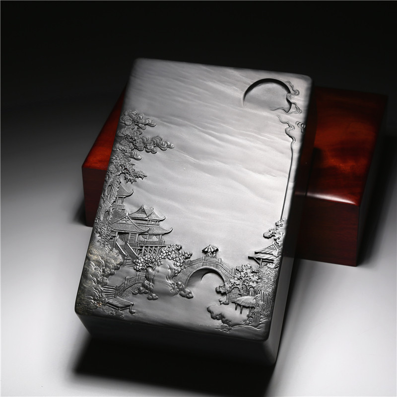 非遗/名师手工砚台/旭日东升/天然原石老坑金晕精品高档珍藏文房四宝书法专用歙砚端砚成人研磨墨砚台