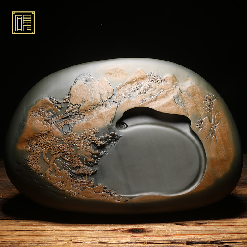 非遗传承歙砚名砚《枫林浸染》名师老坑砚台高档礼品珍藏天然原石歙砚端砚文房四宝收藏成人研磨墨块砚台