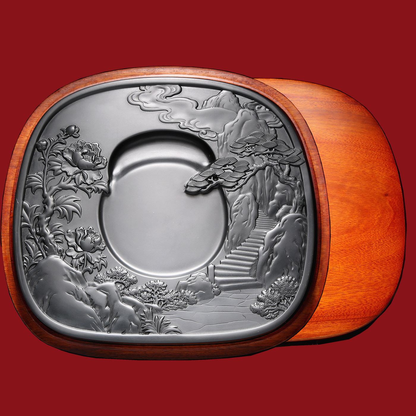 非遗大师砚台/步步高升/天然原石老坑黑龙尾精品高档文房礼品珍藏文房四宝书法专用歙砚端砚成人研磨墨砚台