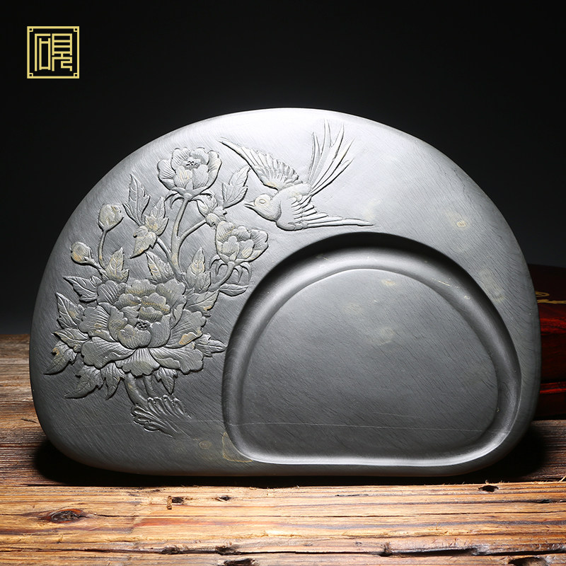 匠心非遗省级名师老坑砚台山 花开富贵 老坑籽料手工雕刻天然原石老坑