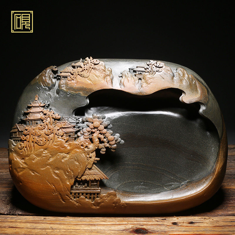 孤品 安徽省高级工艺美术师作品 老坑砚台《江山如画》高档送礼品珍藏