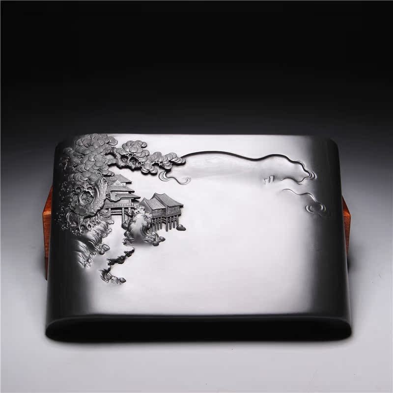 匠心非遗省级大师作品/锦绣山河/孤品自然艺术巧雕名师老坑砚台摆件精工山水雕刻砚台 全手工高端砚台礼品