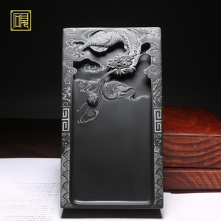 【孤品】匠心非遗传人 工艺美术大师柯崇砚台《龙腾四海》金星坑黑龙尾作品 精品高档安徽原石歙砚台文房四宝