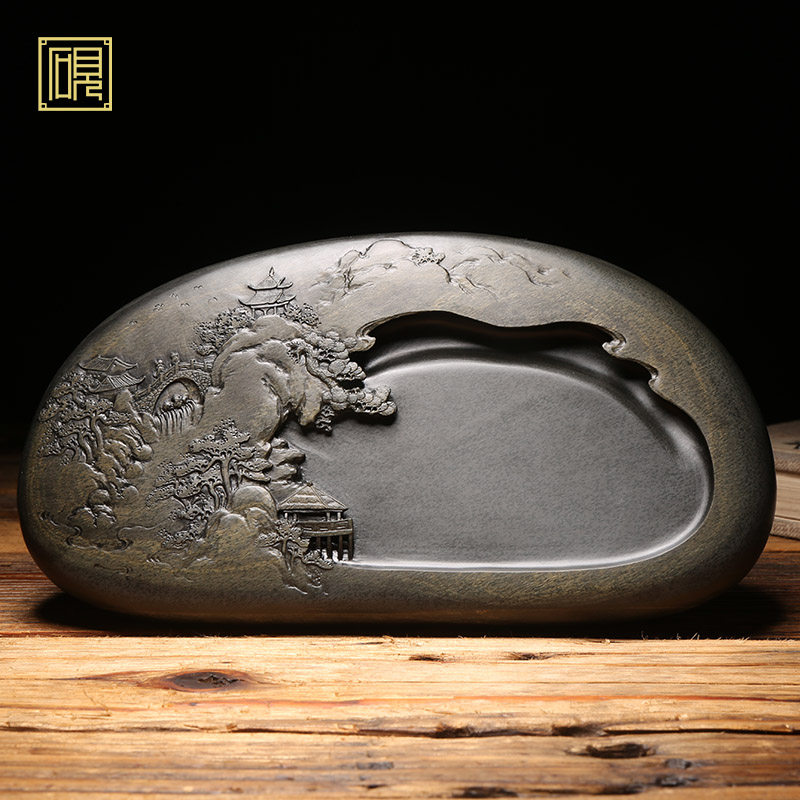 名师手工/山水如画手工砚台