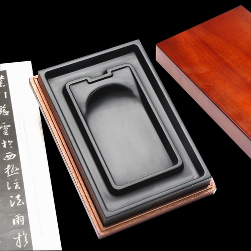国家非遗 歙砚 回字水墨砚台原石书法专用磨墨带盖木盒保湿歙砚余墨不干砚台安徽歙砚老坑原石天然砚台