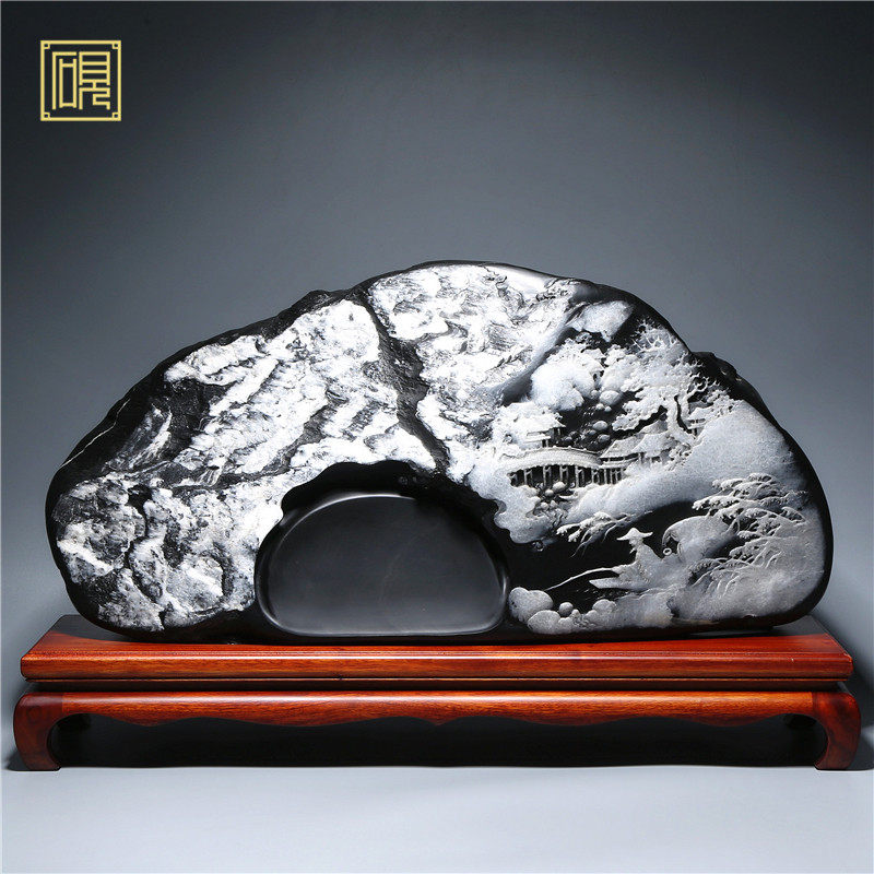 文房重器 孤品 匠心非遗省级名师老坑砚台 雪润千山 天然原石老坑四大名坑龙尾山安徽歙砚端砚高档文房