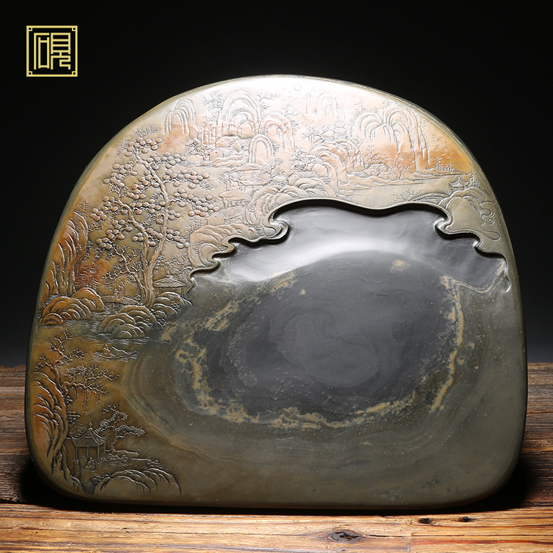 大师砚 匠心非遗传人 工艺美术大师许亚祥砚台《大好河山》作品 精品高档金星坑老坑原石歙砚台文房四宝