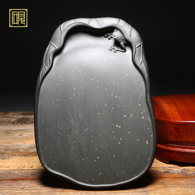 【孤品】匠心非遗传人工艺美术大师老坑砚台《听雨》高端文房作品精品高档原石眉纹手工孤品歙砚文房端砚