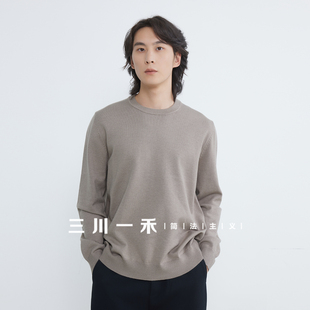 三川一禾男士圆领毛衣2025冬季新款宽松通勤基础款打底针织衫