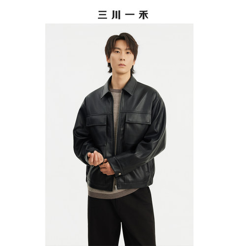 男士时尚翻领机车风皮衣外套