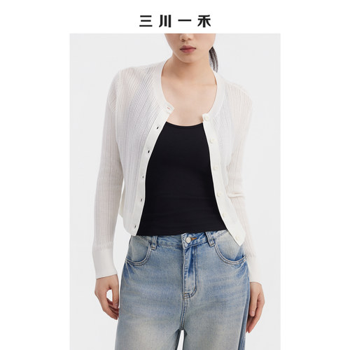 女士新款潮流圆领针织长袖开衫