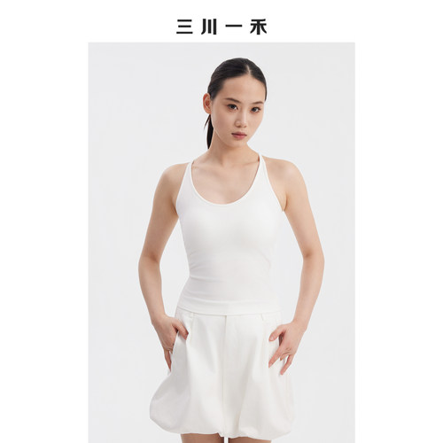 内搭外穿U领带胸垫吊带背心上衣