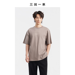 三川一禾小字母印花男士夏季结构印花时尚圆领短袖T恤上衣