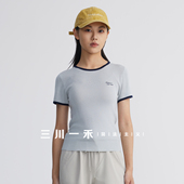 时尚 三川一禾女士撞色圆领短袖 新款 秋季 休闲百搭宽松上衣 针织衫