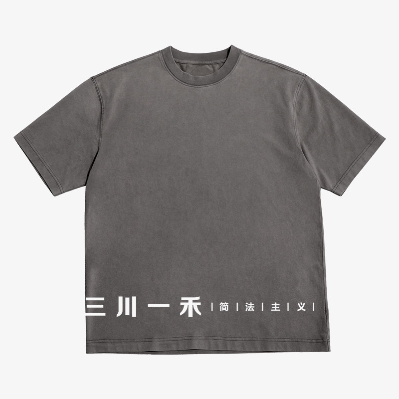 三川一禾男士洗褪磨破短袖T恤夏季复古水洗美式休闲半袖上衣