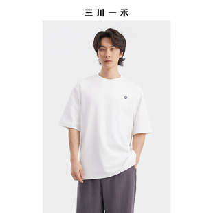 三川一禾夏季男士新款M单字母时尚圆领刺绣宽松短袖T恤上衣