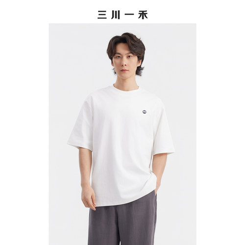 M单字母时尚圆领刺绣宽松短袖T恤