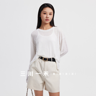 宽松简约莱赛尔天丝上衣T 三川一禾女士时尚 圆领长袖 防晒罩衫 夏季